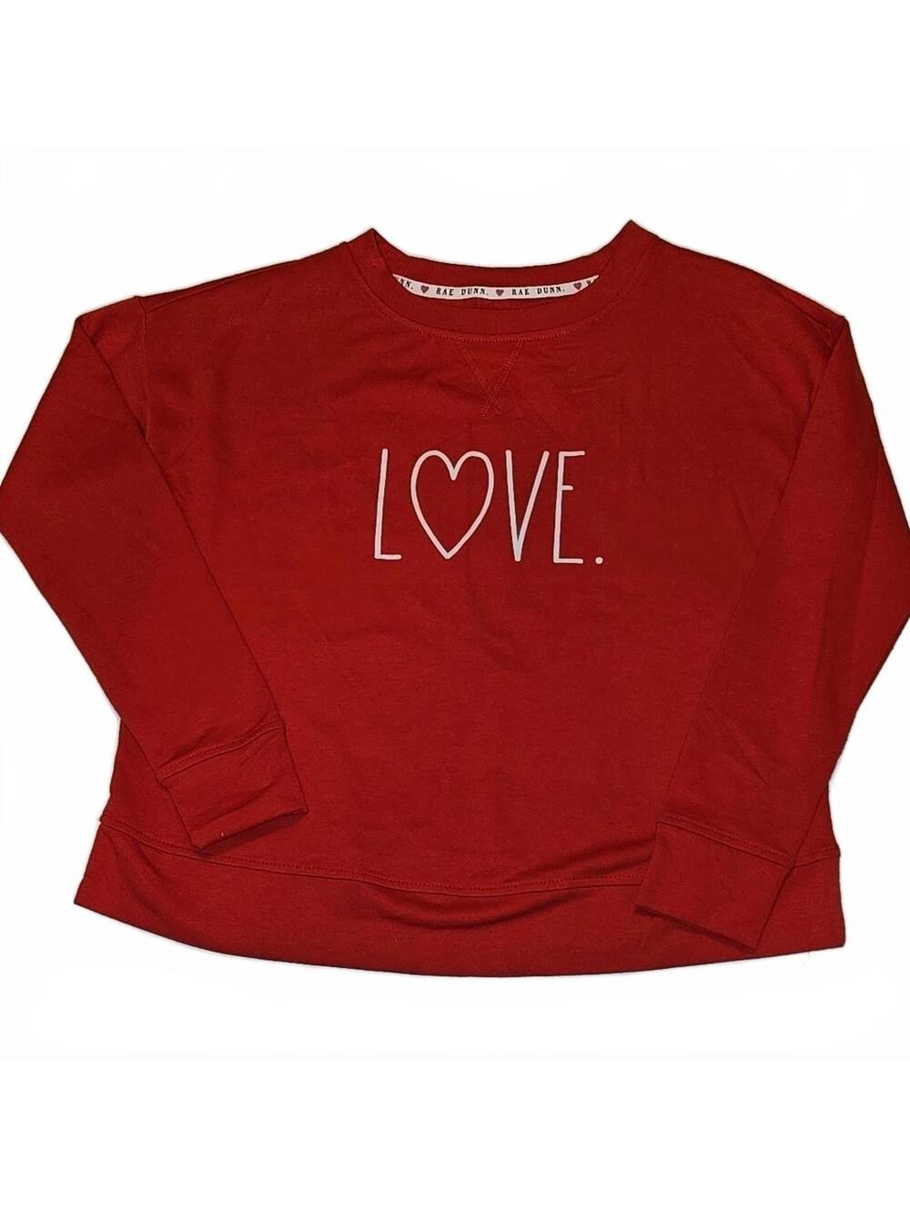New Rae Dunn Red Love Heart Long Sleeves Sweatshirt Oversized XS